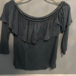 Gray Blue Off the Shoulder Blouse